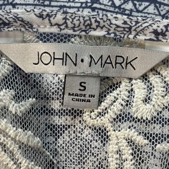 John Mark Peasant Mini Dress 3/4 Bell Sleeve Lace Detail On Blue - Picture 10 of 12